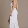 Emmeline Chiffon Cowl-Neck Open-Back Gown in White