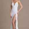 Emmeline Chiffon Cowl-Neck Open-Back Gown in White