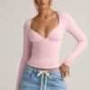 Emry Modal Ruched Long-Sleeve Top in Baby Pink