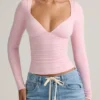 Emry Modal Ruched Long-Sleeve Top in Baby Pink