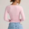 Emry Modal Ruched Long-Sleeve Top in Baby Pink