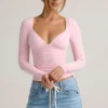 Emry Modal Ruched Long-Sleeve Top in Baby Pink