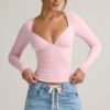 Emry Modal Ruched Long-Sleeve Top in Baby Pink