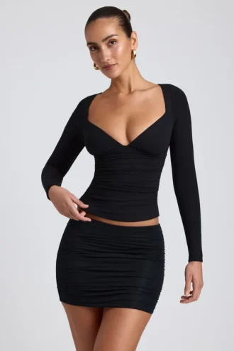 Emry Modal Ruched Long-Sleeve Top in Black