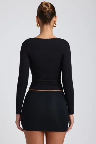 Emry Modal Ruched Long-Sleeve Top in Black