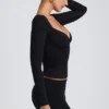 Emry Modal Ruched Long-Sleeve Top in Black
