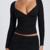 Emry Modal Ruched Long-Sleeve Top in Black