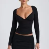 Emry Modal Ruched Long-Sleeve Top in Black