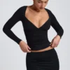 Emry Modal Ruched Long-Sleeve Top in Black