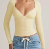 Emry Modal Ruched Long-Sleeve Top in Buttercream Yellow