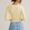 Emry Modal Ruched Long-Sleeve Top in Buttercream Yellow