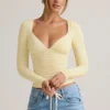 Emry Modal Ruched Long-Sleeve Top in Buttercream Yellow