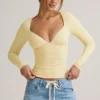 Emry Modal Ruched Long-Sleeve Top in Buttercream Yellow