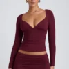 Emry Modal Ruched Long-Sleeve Top in Plum