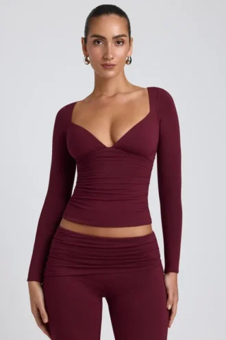 Emry Modal Ruched Long-Sleeve Top in Plum