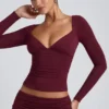 Emry Modal Ruched Long-Sleeve Top in Plum