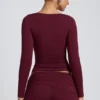 Emry Modal Ruched Long-Sleeve Top in Plum