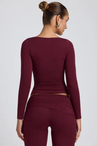 Emry Modal Ruched Long-Sleeve Top in Plum