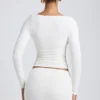 Emry Modal Ruched Long-Sleeve Top in White