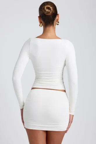 Emry Modal Ruched Long-Sleeve Top in White