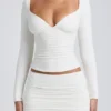 Cali Modal Ruched Mid-Rise Mini Skirt in White