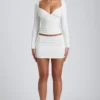 Cali Modal Ruched Mid-Rise Mini Skirt in White
