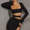 Enya Long Sleeve Cut Out Mini Dress in Black