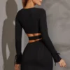 Enya Long Sleeve Cut Out Mini Dress in Black