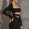 Enya Long Sleeve Cut Out Mini Dress in Black