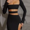 Enya Long Sleeve Cut Out Mini Dress in Black
