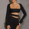Enya Long Sleeve Cut Out Mini Dress in Black