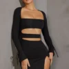 Enya Long Sleeve Cut Out Mini Dress in Black