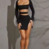 Enya Long Sleeve Cut Out Mini Dress in Black
