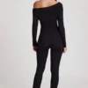 Erisen Modal Off-Shoulder Long-Sleeve Jumpsuit in Black