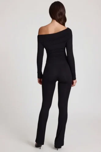 Erisen Modal Off-Shoulder Long-Sleeve Jumpsuit in Black
