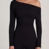 Erisen Modal Off-Shoulder Long-Sleeve Jumpsuit in Black