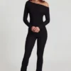 Erisen Modal Off-Shoulder Long-Sleeve Jumpsuit in Black