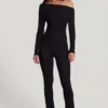Erisen Modal Off-Shoulder Long-Sleeve Jumpsuit in Black