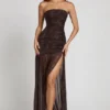 Ersilia Embellished Bandeau Gathered Maxi Dress in Snake Hotfix