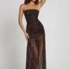 Ersilia Embellished Bandeau Gathered Maxi Dress in Snake Hotfix