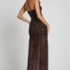 Ersilia Embellished Bandeau Gathered Maxi Dress in Snake Hotfix