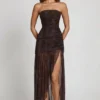 Ersilia Embellished Bandeau Gathered Maxi Dress in Snake Hotfix