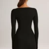 Eska Modal Boat-Neck Draped Long-Sleeve Mini Dress in Black