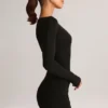 Eska Modal Boat-Neck Draped Long-Sleeve Mini Dress in Black