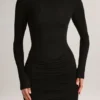 Eska Modal Boat-Neck Draped Long-Sleeve Mini Dress in Black