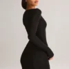 Eska Modal Boat-Neck Draped Long-Sleeve Mini Dress in Black