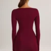 Eska Modal Boat-Neck Draped Long-Sleeve Mini Dress in Wine