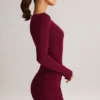 Eska Modal Boat-Neck Draped Long-Sleeve Mini Dress in Wine