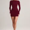 Eska Modal Boat-Neck Draped Long-Sleeve Mini Dress in Wine