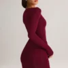 Eska Modal Boat-Neck Draped Long-Sleeve Mini Dress in Wine